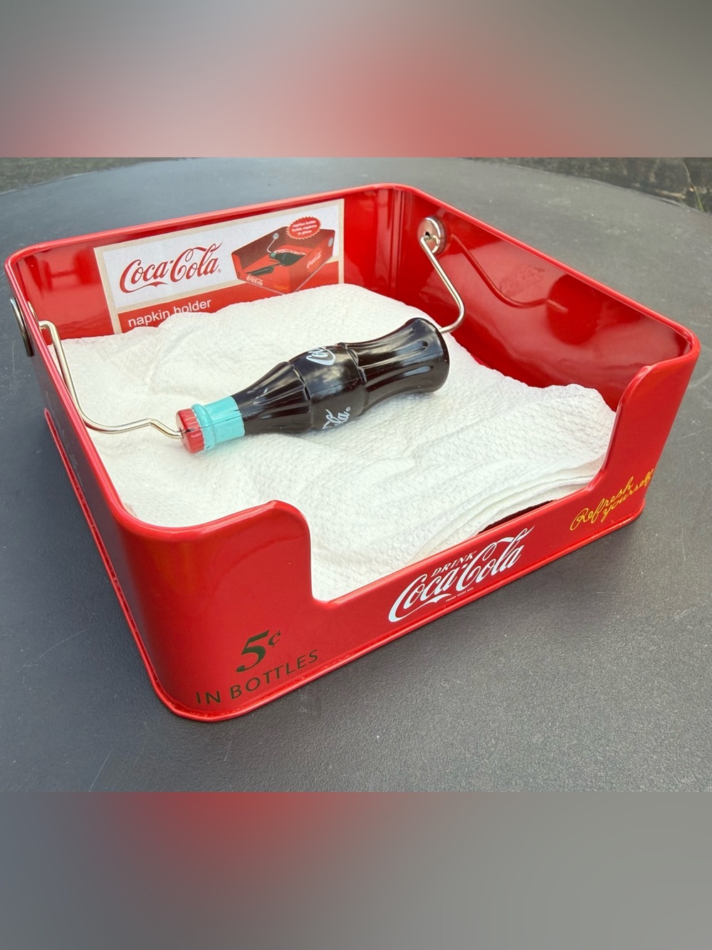 Retro Coca-Cola Advertising Tin Square Flat Napkin Holder Vintage 6.5x6.5x2.25โ - Picture 2 of 14